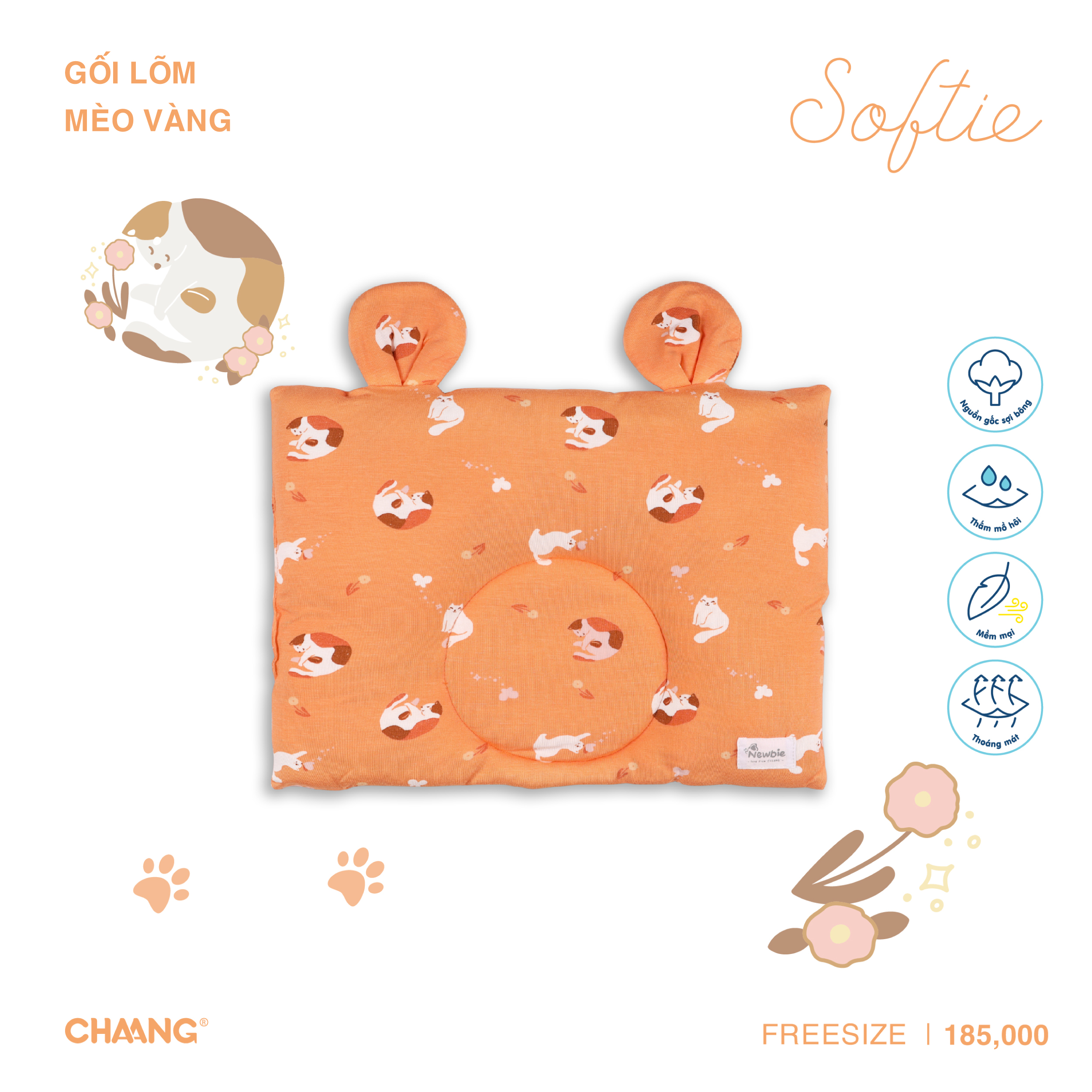 [CHAANG] Gối lõm cho bé sơ sinh Mèo Chaang