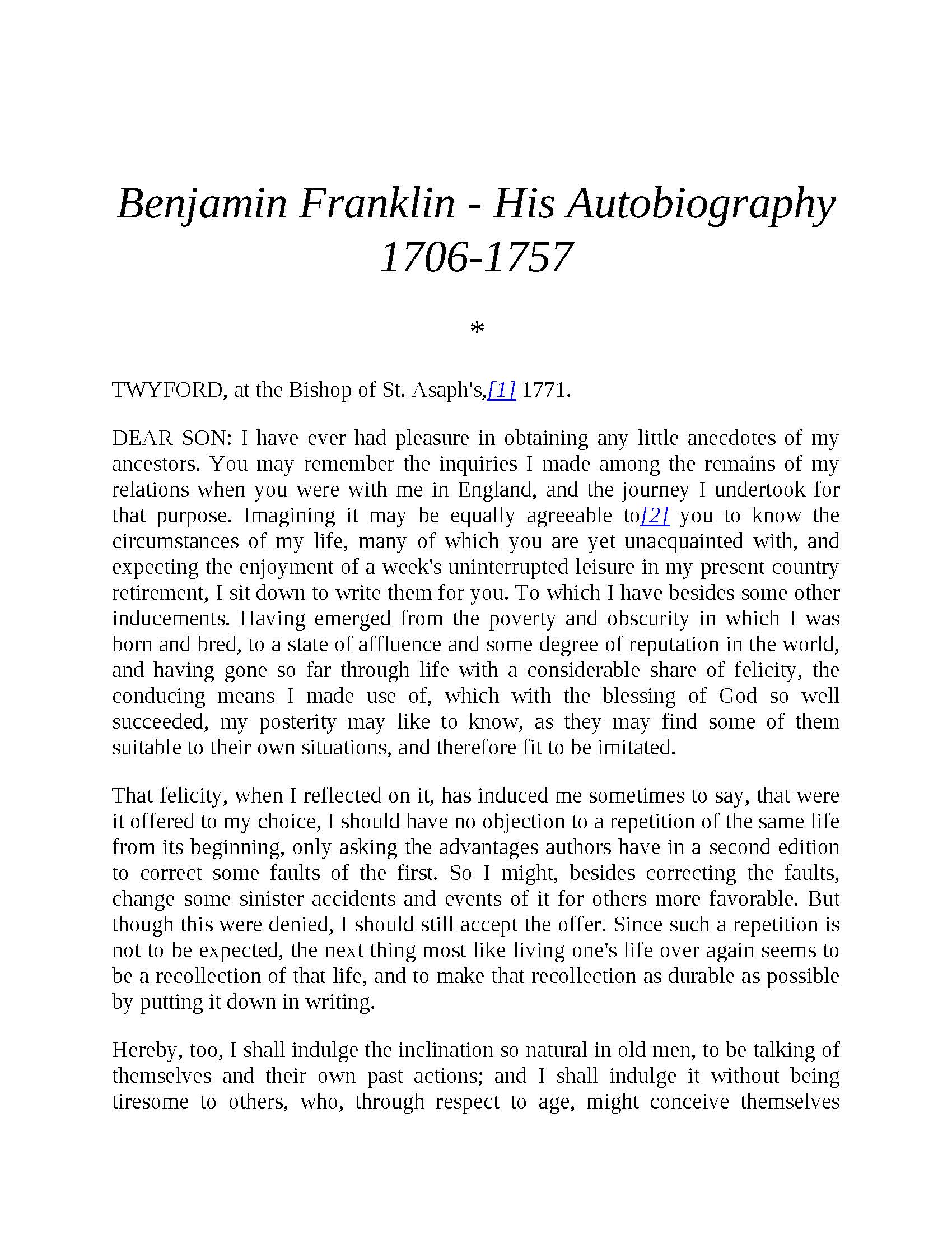 The Autobiography of Benjamin Franklin