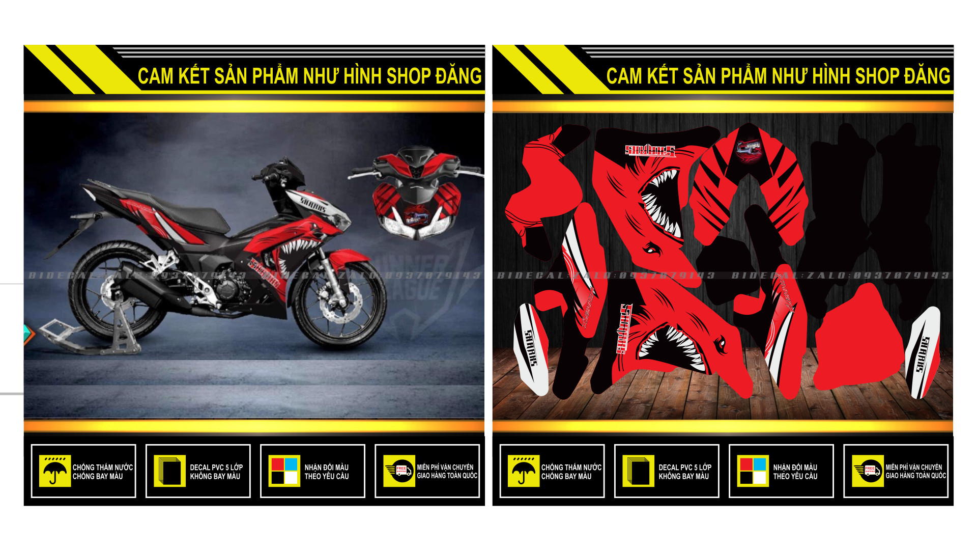 TEM TRÙM WINNER X V3 MẪU CÁ MẬP ĐỎ ĐEN