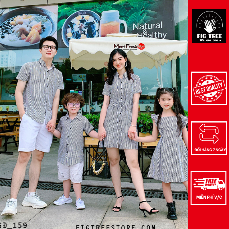 Sơ mi váy gia đình sọc đứng mã 159 fig tree