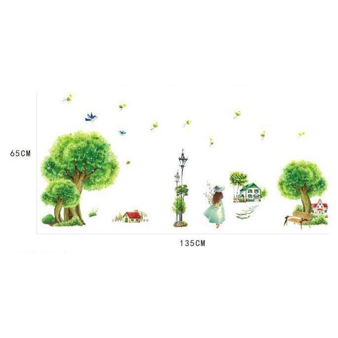 Decal dán tường Cô gái và cây xanh