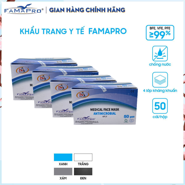 Bảng giá Combo 4 hộp khẩu trang y tế 4 lớp kháng khuẩn Famapro (50 cái / Hộp)