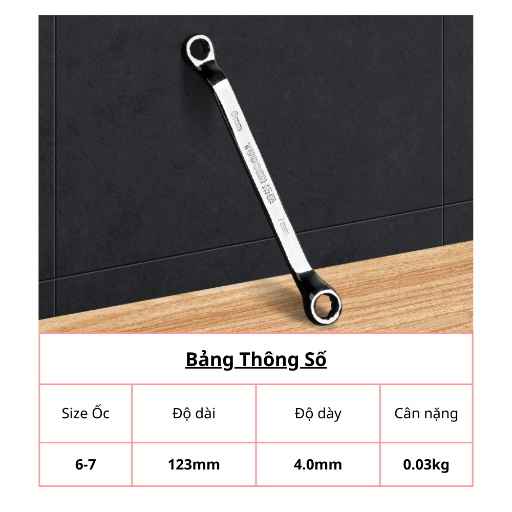 Cờ lê hai đầu vòng size từ 6.0mm đến 19mm.