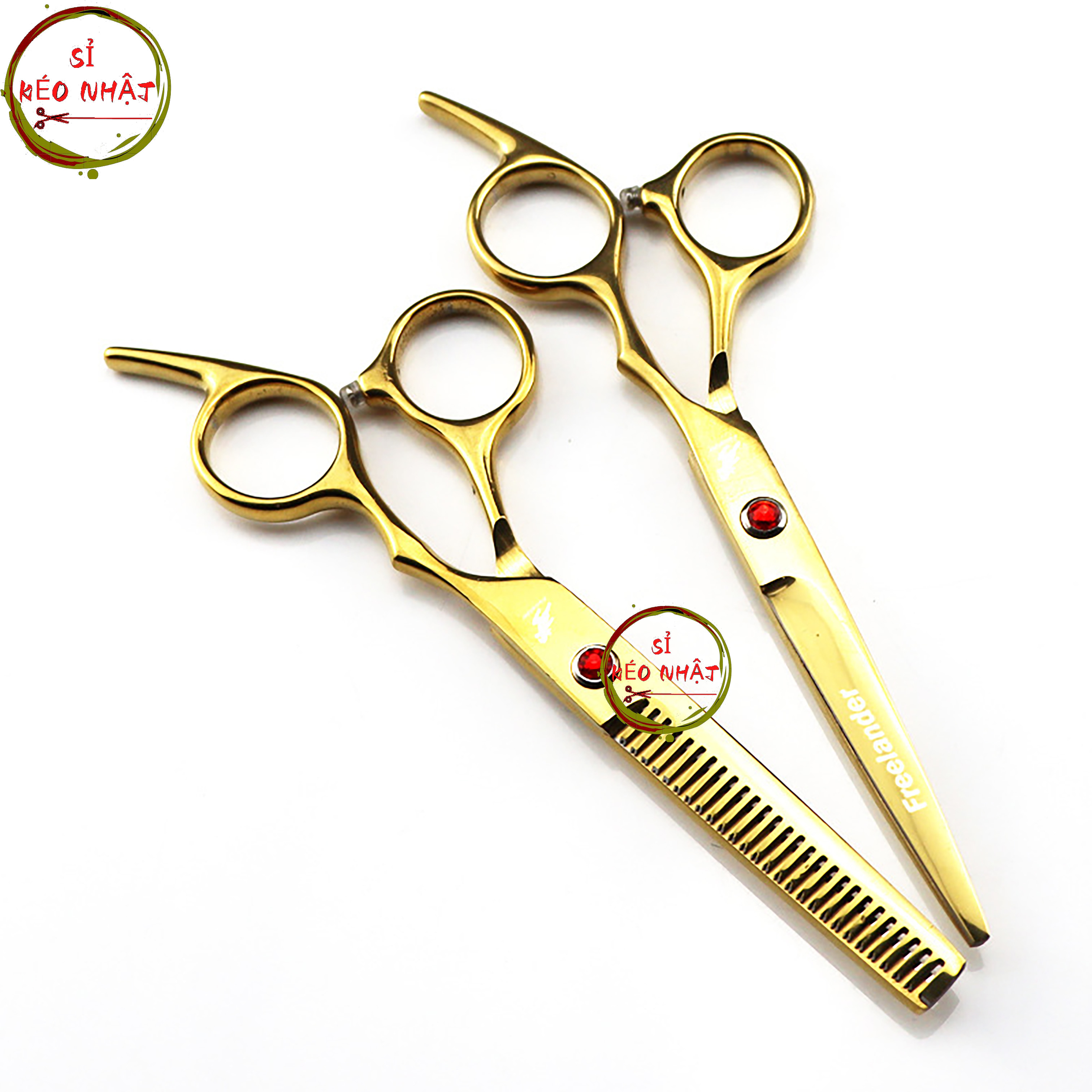 Bộ kéo cắt tóc Nhật Bản cao cấp màu vàng MS03[Mua bộ kéo tặng kèm bao da + lược]