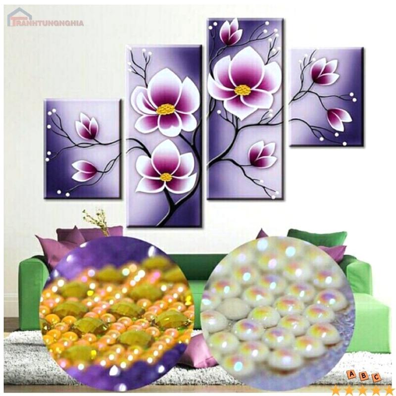 Tranh đính đá bộ hoa sen 4 bức 1m31 x 73cm