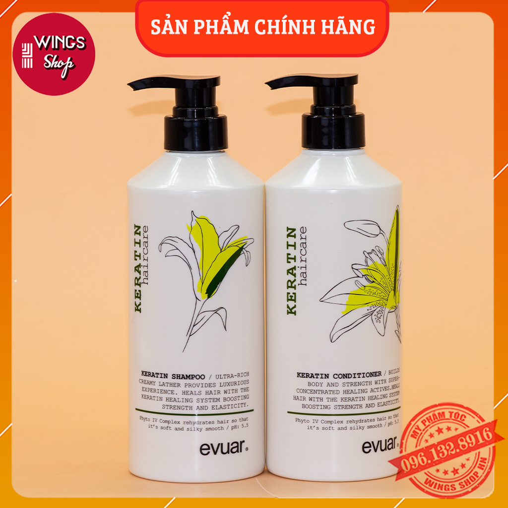 🛑 cặp dầu gội,xả keratin evuar 758ml | phục hồi tóc hư tổn, chống rụng tóc | hàng chính hãng