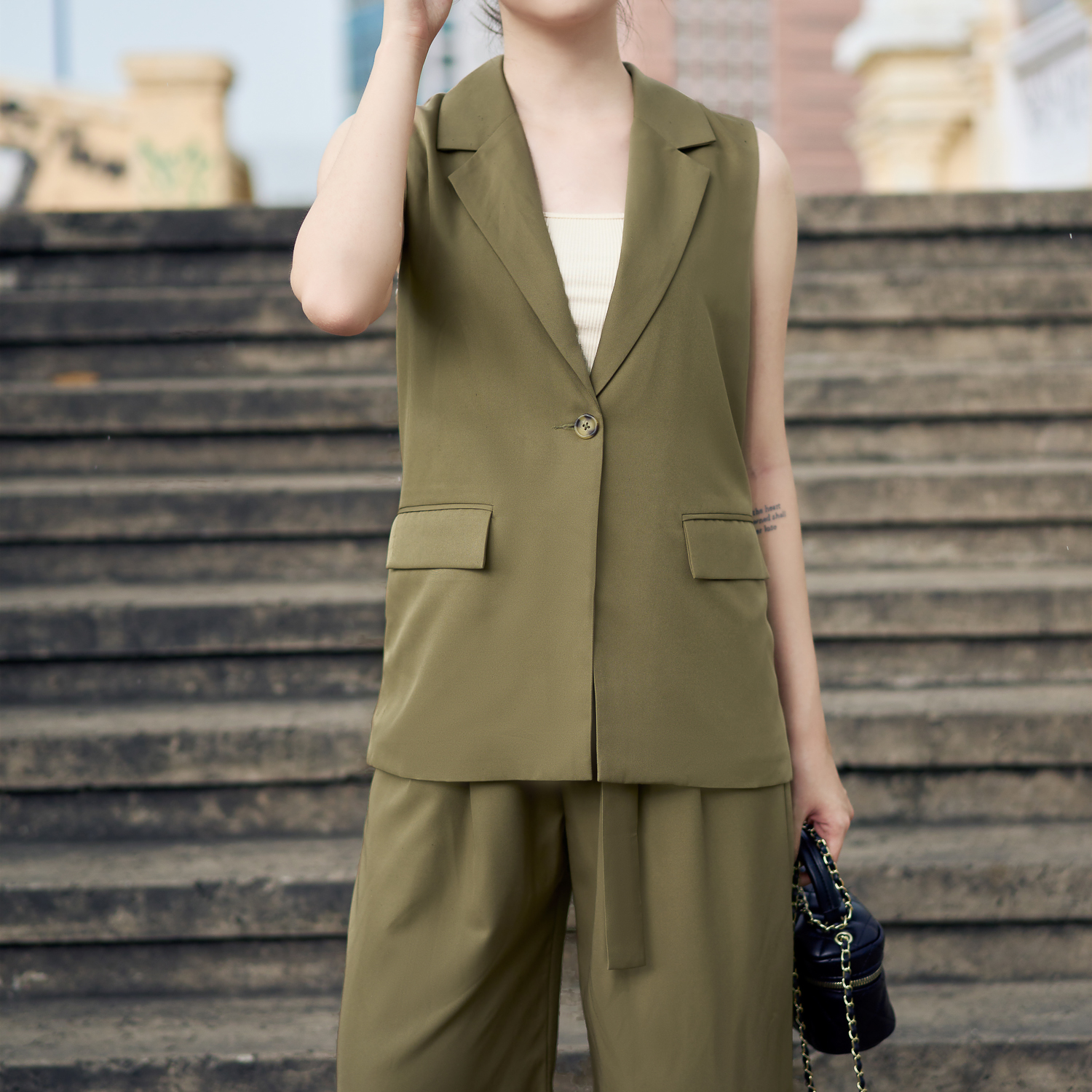Áo blazer không tay cotton mịn Maybi
