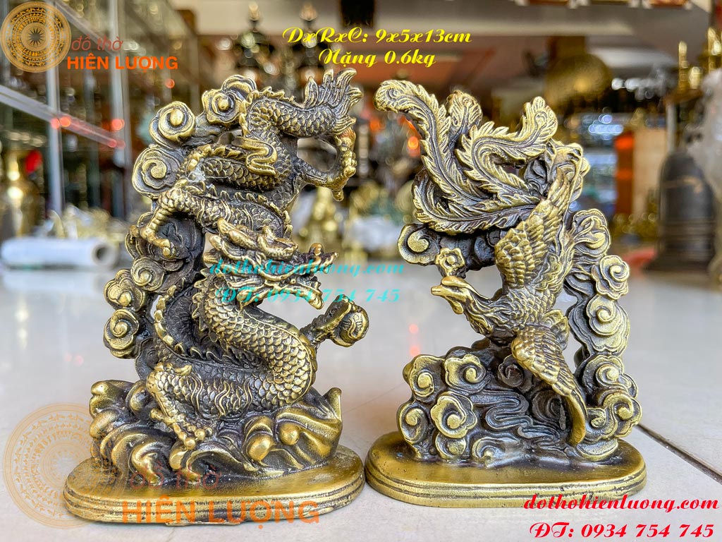 Statue Dragon Phoenix sum paddling by đồng-linh animal feng shui-high 15cm heavy 0.6kg/statue