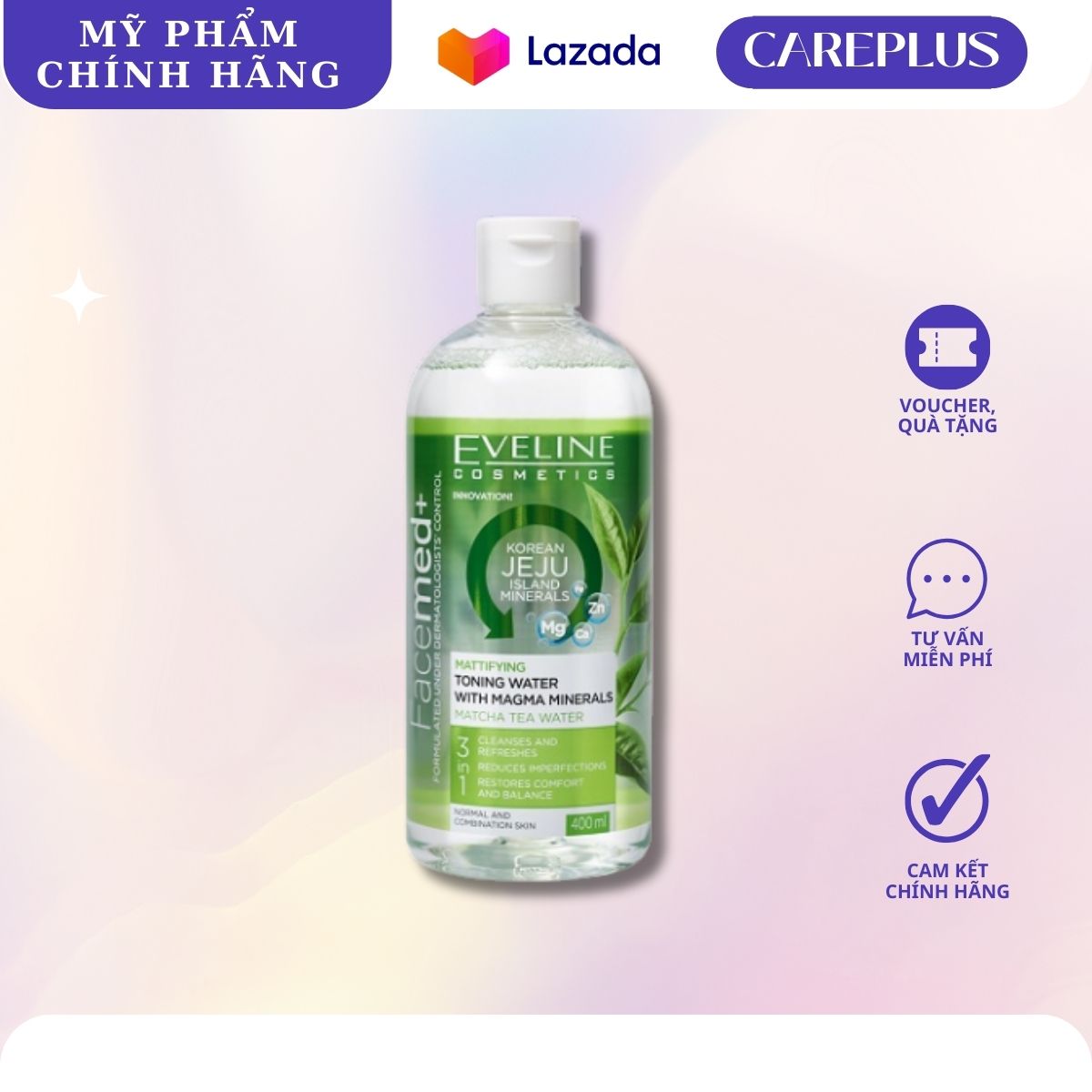 Nước hoa hồng kiềm dầu Eveline Facemed Chính Hãng 400ml