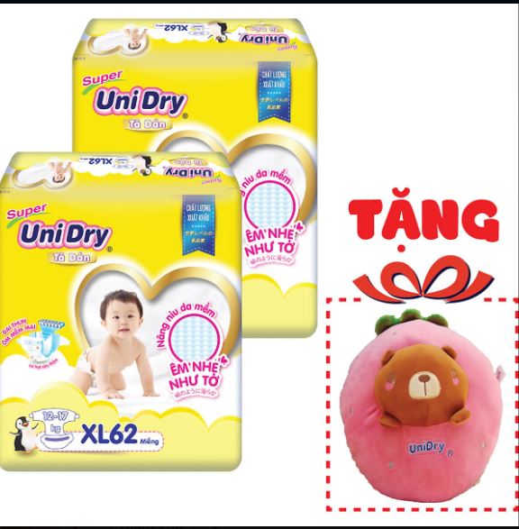 [Tặng 1 gối trái dâu] combo 2 gói Tã dán Unidry size M76- L68-XL62