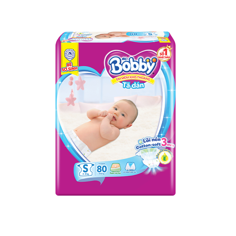 Tã dán Bobby siêu thấm - khô thoáng S80