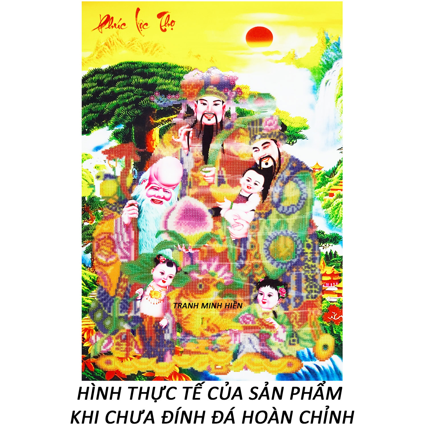 Tranh Đính Đá Gía Rẻ - Phúc Lộc Thọ Báo Hỷ 09 (Kèm Quà Tặng) - Tranh Minh Hiền (TỰ ĐÍNH ĐÁ)
