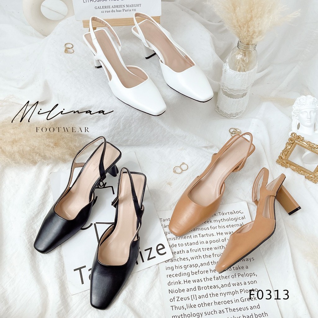 CAO GÓT SLINGBACK SÁU PHÂN BÍT MŨI VUÔNG F0313