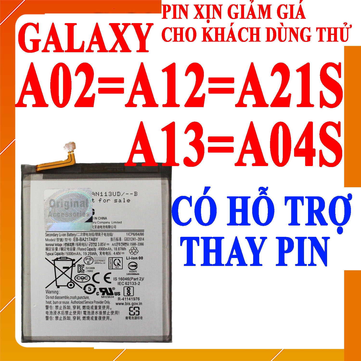 Pin Scud cho Samsung Galaxy A21S/Galaxy A12/Galaxy A02/Galaxy A13/Galaxy A04S EB-BA217ABY 5000mAh (Trắng)