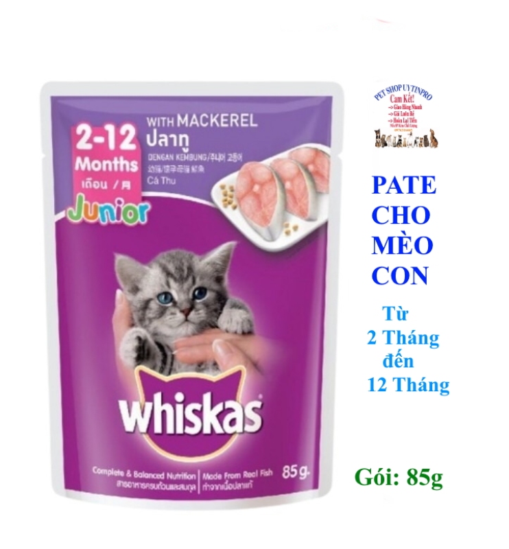 PATE XỐT CHO MÈO NHỎ Whiskas Vị cá thu Gói 85g Bổ sung dinh dưỡng Xuất xứ Thái Lan