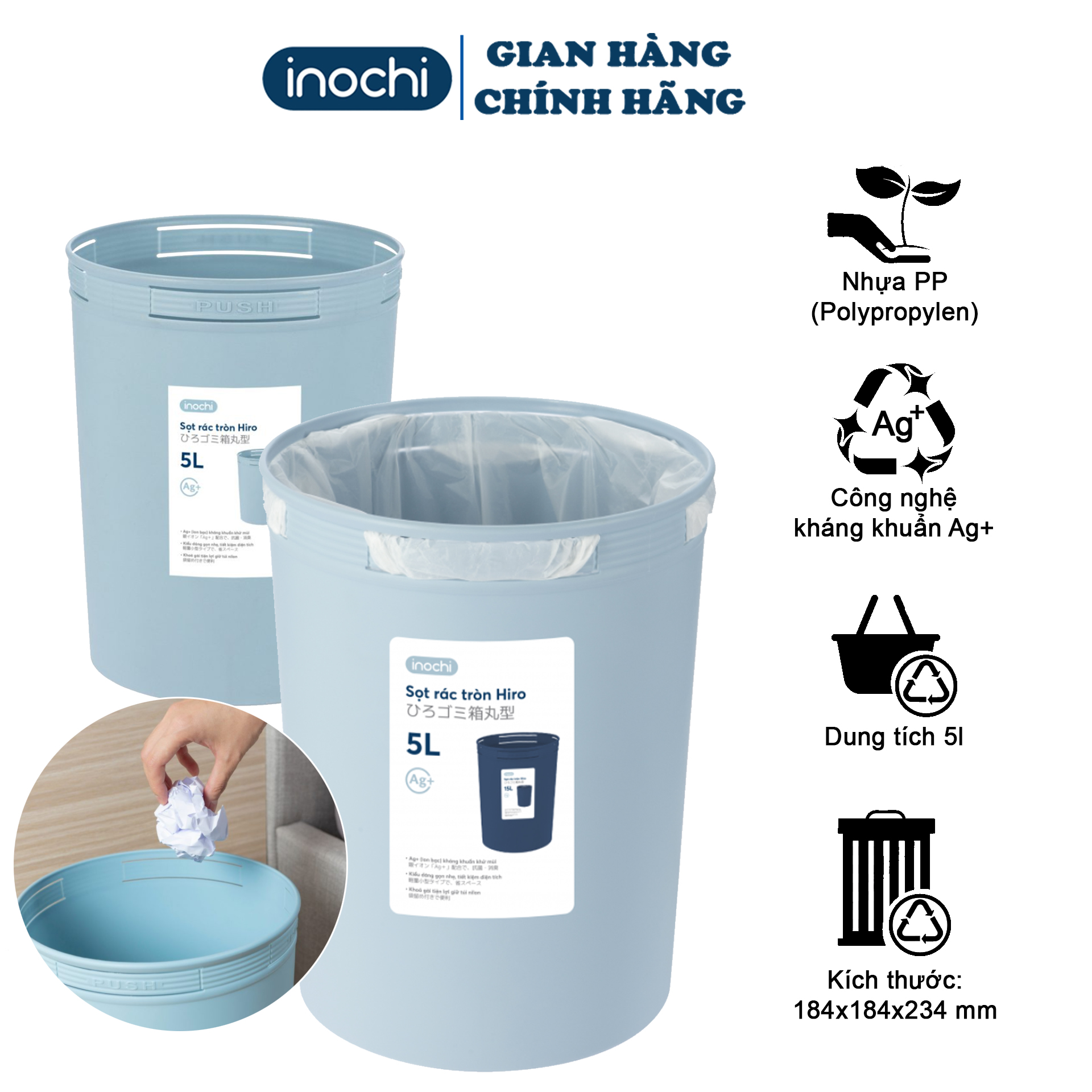 Sọt Rác Tròn Hiro 5L 10L 15L Có Móc Cài Túi Tiện Lợi Sọt Đựng Rác Gia ...