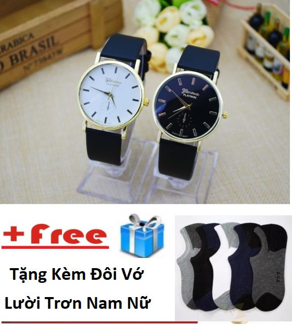 [HCM]Đồng hồ cặp nam nữ thời trang siêu đẹp (Mặt đen - trắng) + Tặng kèm đôi vớ lười trơn nam nữ