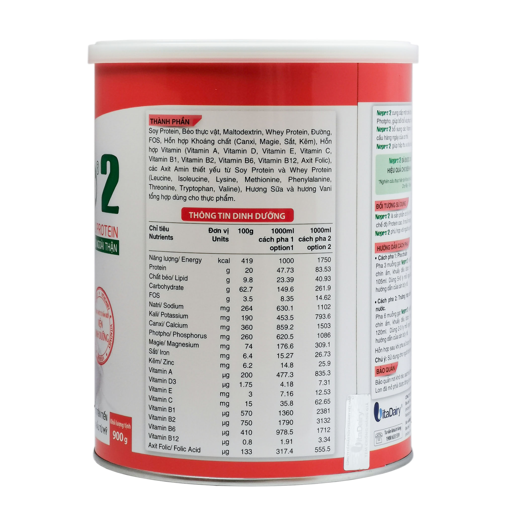 Sữa Bột Vitadairy Nepro 2 - Hộp 900g (Dành cho người bệnh thận có lọc máu ngoài thận)