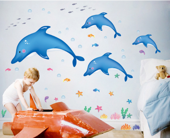 DECAL DÁN TƯỜNG CÁ HEO XANH VÀ GIÀN KHỈ