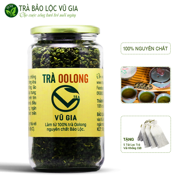 Trà Olong ( Oolong/ Ô Long ) Nguyên Chất Bảo Lộc Vũ Gia (400gr/hũ) + Tặng 5 túi lọc trà - Nguyên liệu nấu trà sữa, trà trái cây thơm ngon - Giảm cân an toàn, thanh nhiệt cơ thể tăng cường hệ miễn dịch, sức đề kháng