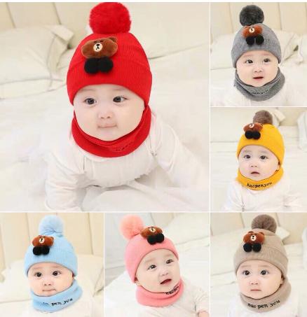 Bộ mũ + khăn len gấu Brown cho bé