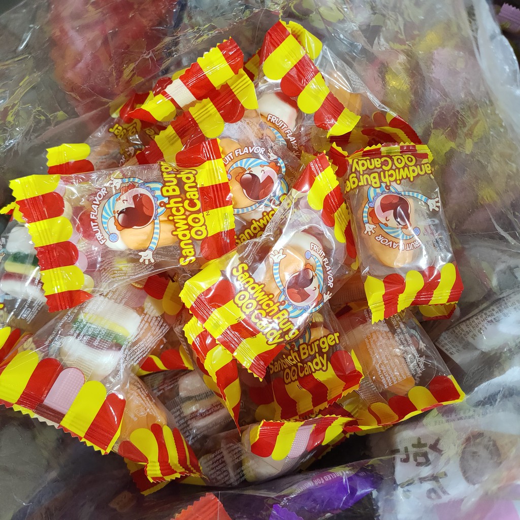 100gr- kẹo dẻo trái cây, sandwich, hamberger