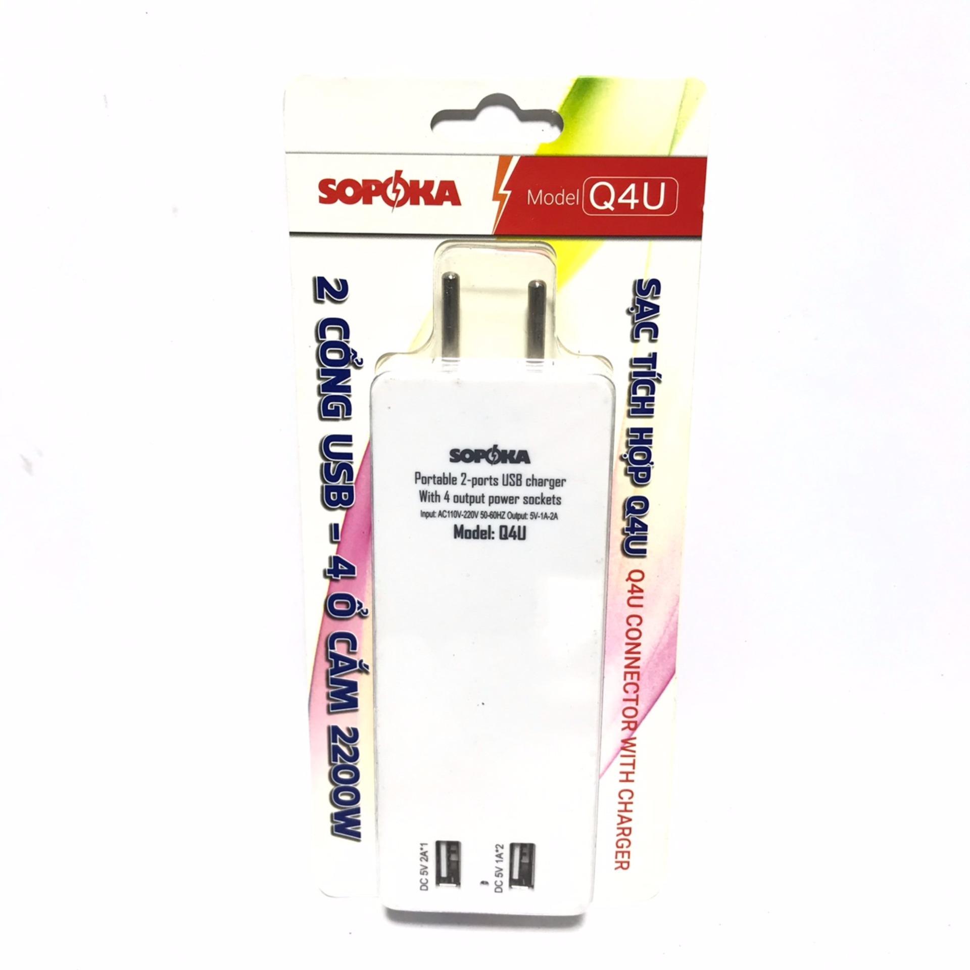 Ổ Cắm Điện Thông Minh Chia 4 Thích Hợp 2 Cổng Cắm Sạc Sopoka / Bảo hành 12 Tháng