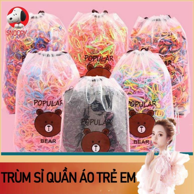 Giá sỉ túi dây chun cột tóc 4000 sợi nhiều màu bao gấu dễ thương cho bé gái-túi dây cột tóc nhiều màu