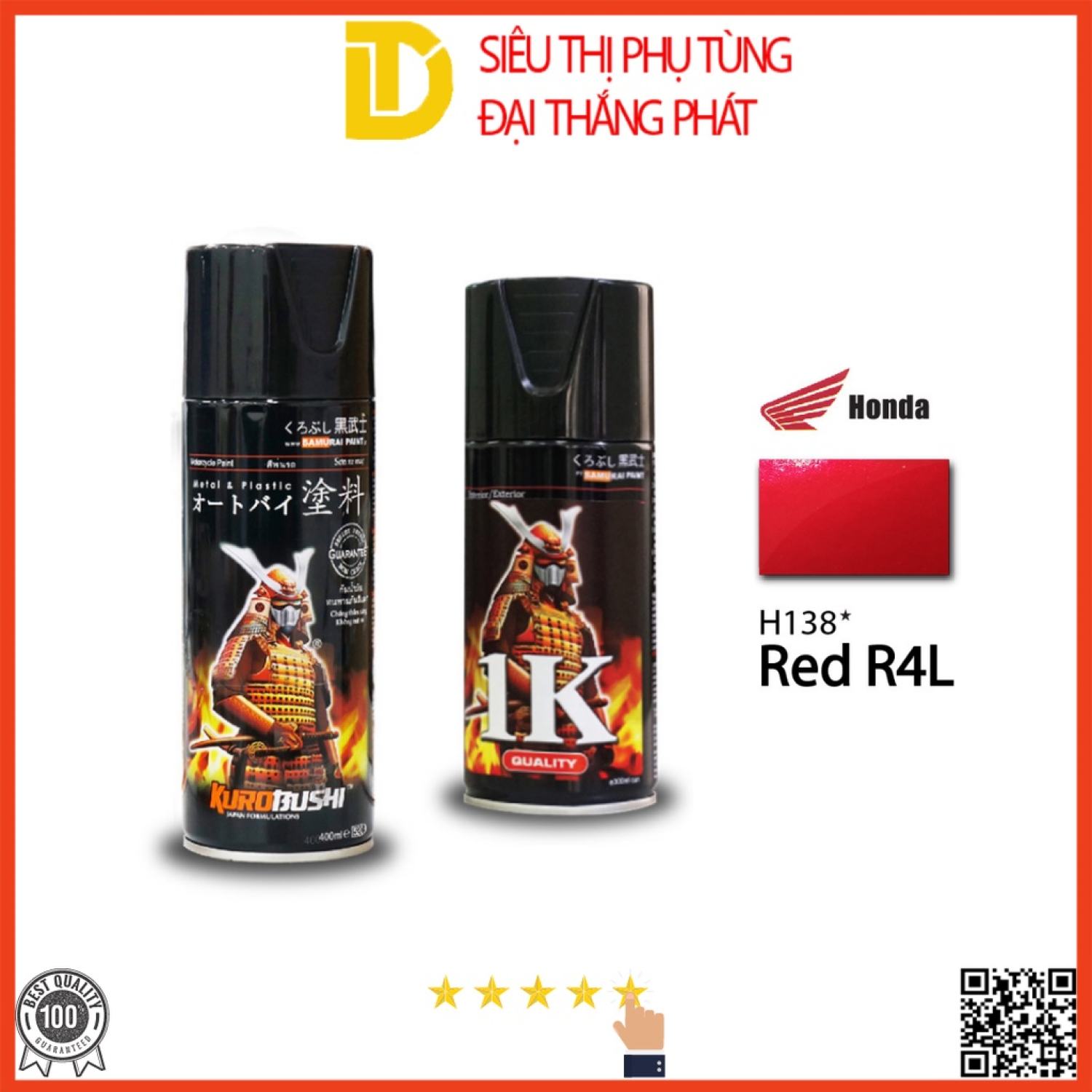 Sơn Samurai, sơn xịt xe máy H138* MÀU ĐỎ R4L
