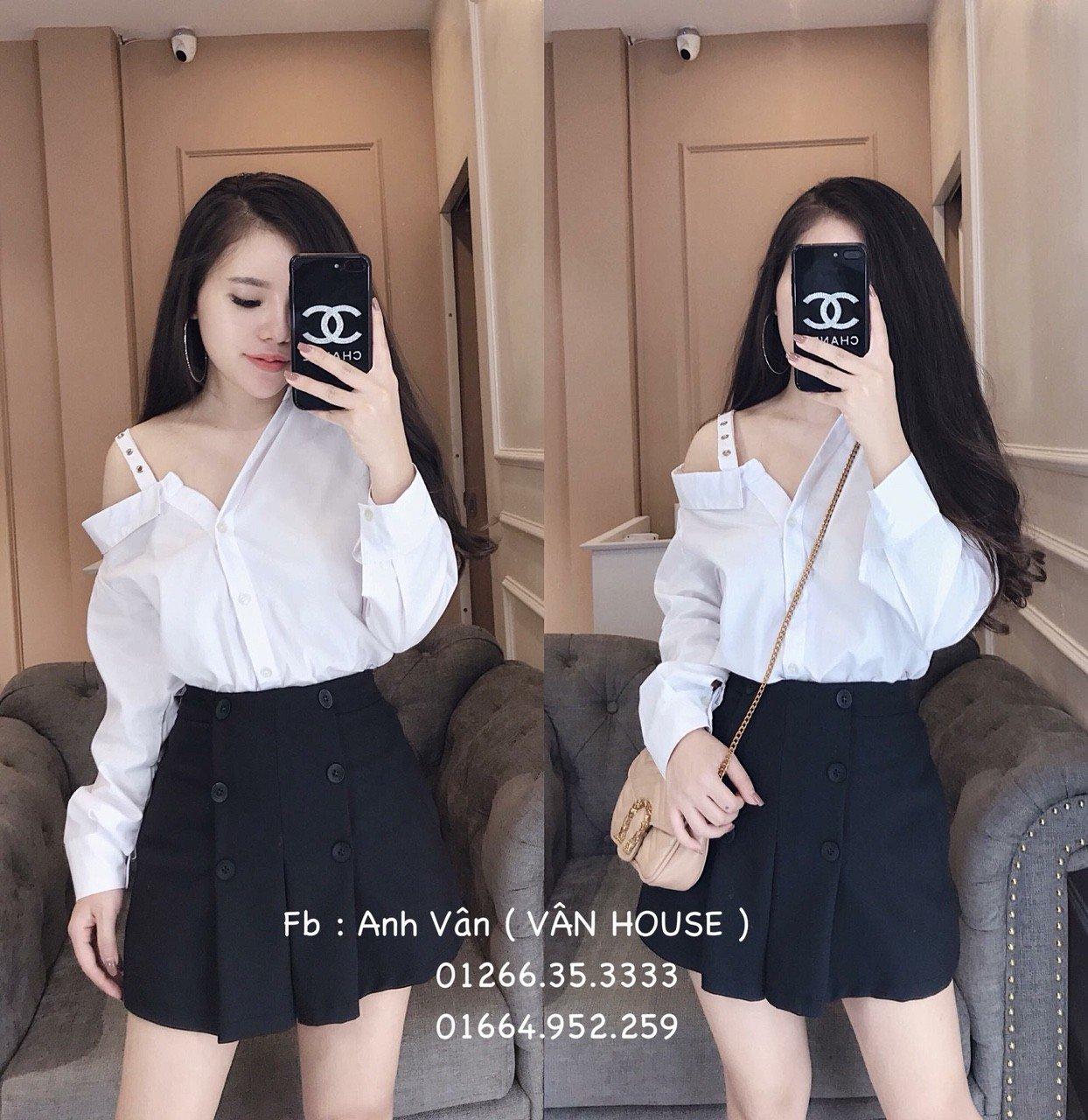 Sét váy nút,áo lệch vai cát hàn ,kate 40-50-QH