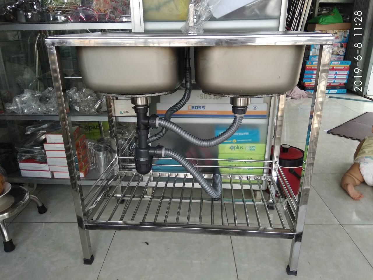 [HCM]Combo bộ chậu và chân chậu rửa chén loại 2 hộc
