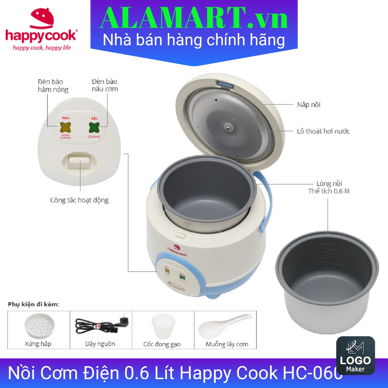 Nồi cơm điện Happy Cook 0.6L HC-060