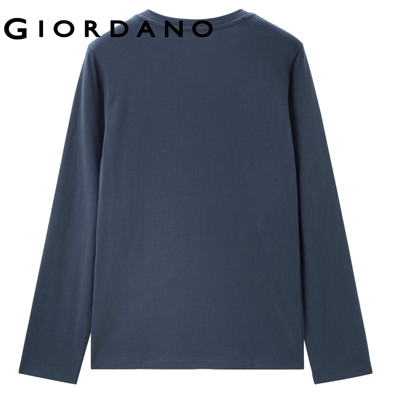 Áo thun nữ T-shirt cổ chữ V tay áo dài màu thuận cao cấp giản dị chất 100% vải cotton mặc thường ngày thu đông GIORDANO Free Shipping 13322759