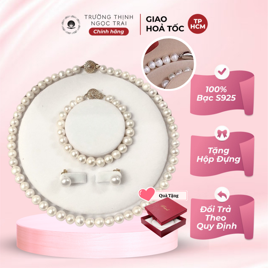Bộ trang sức ngọc trai nước ngọt màu trắng bộ ngọc trai thật sang trọng - ngọc trai trường thịnh