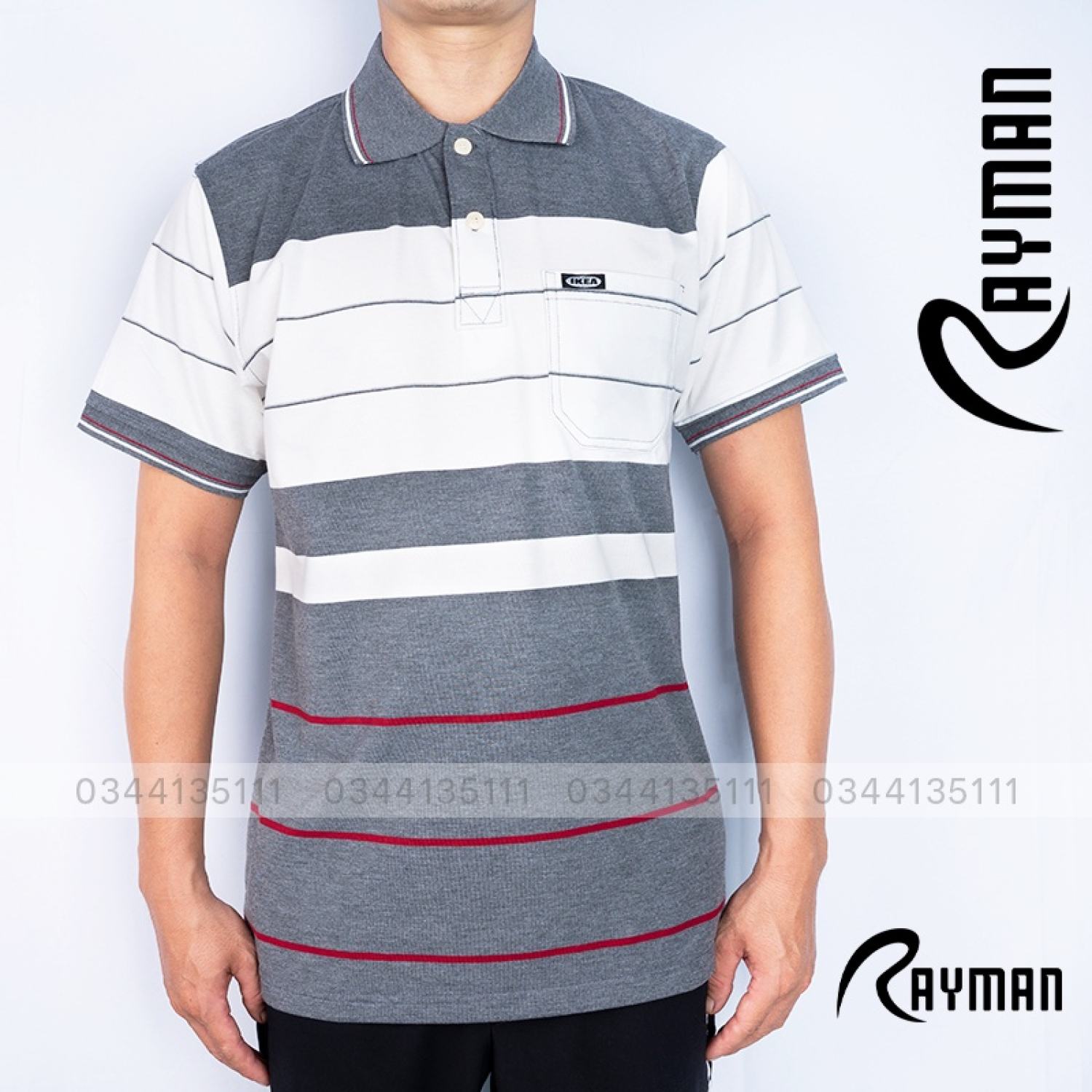 Áo thun sọc trυng niên có cổ có túi rayman áo phông cotton màu xám, xanh đen, trắng, xám chuột