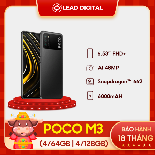 [BẢN QUỐC TẾ] Điện thoại POCO M3 4GB/64GB | 4GB/128GB - Chip Snapdragon 662, Màn hình 6.53, Pin 6,000mAH, Sạc nhanh 18W, Camera sau 48MP, Android 10, MIUI 12 - BH Chính hãng 18 tháng