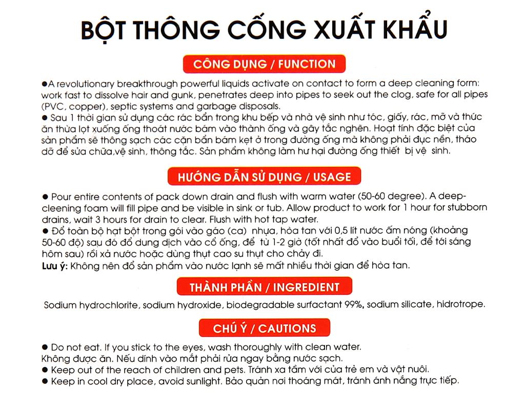 [Không dùng khi tắc bằng chất thải vô cơ] Bột Thông Cống Nghẹt 100g Xuất Khẩu Của Hando (Đã có mẫu mới)