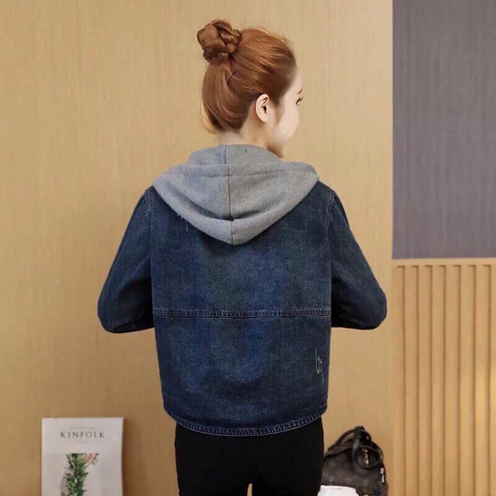 Áo khoác jean mềm tay bo thun nón cổ