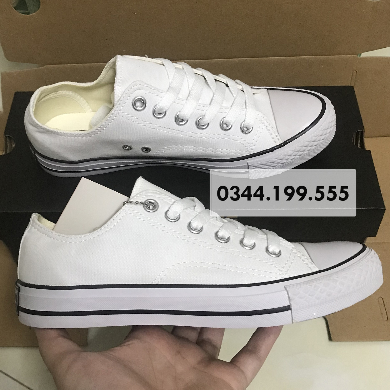 [FULL BOX] Giày Converse Thấp Cổ Nam Nữ Màu Đen - Trắng