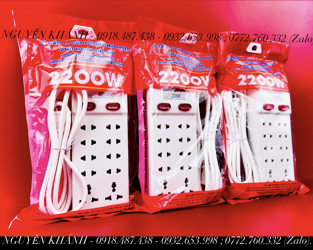 Ổ cắm điện (10 lỗ SOPOKA 2m,4m,6m) chịu tải 2200w