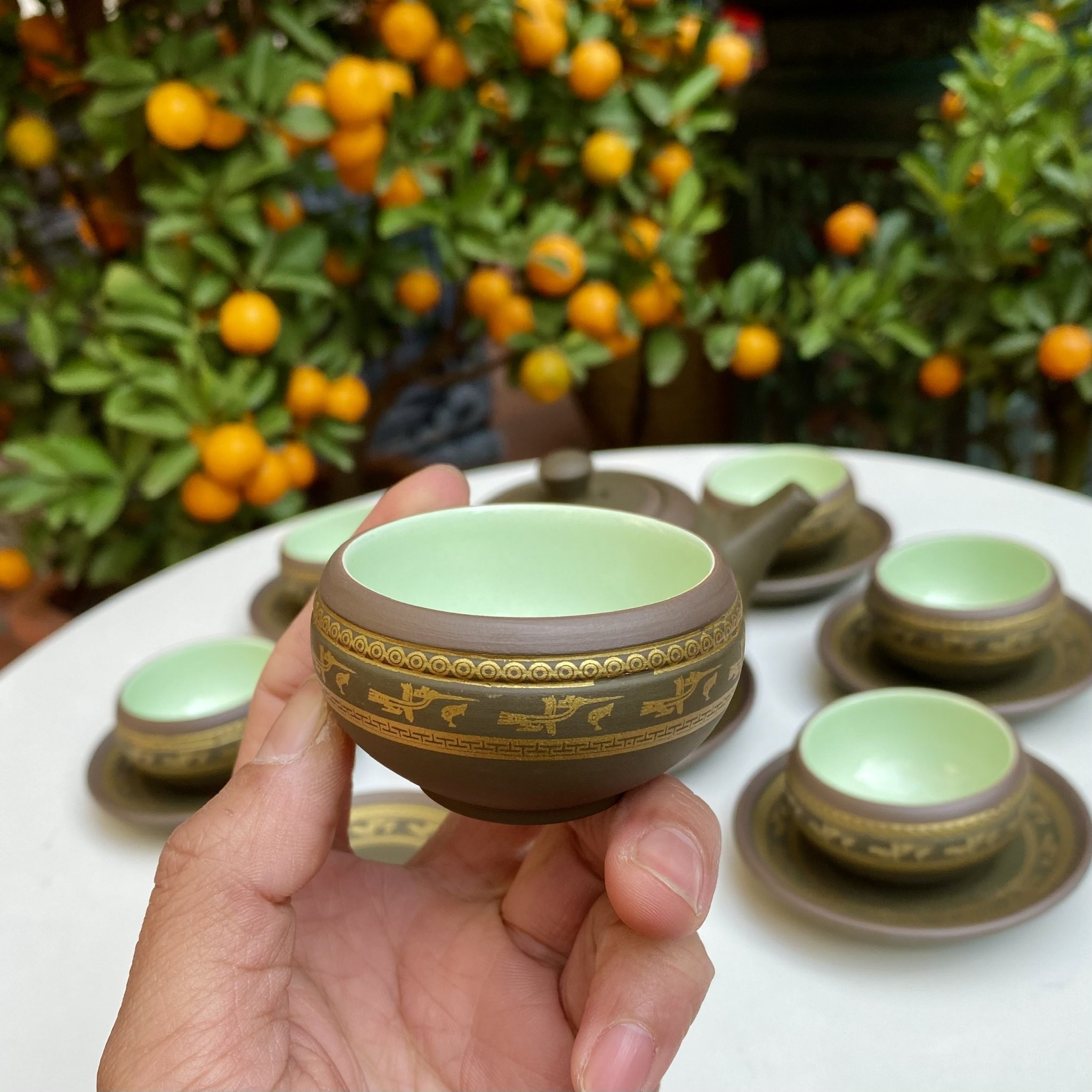 Feng Shui green tea pot set kitchen white copper teapot