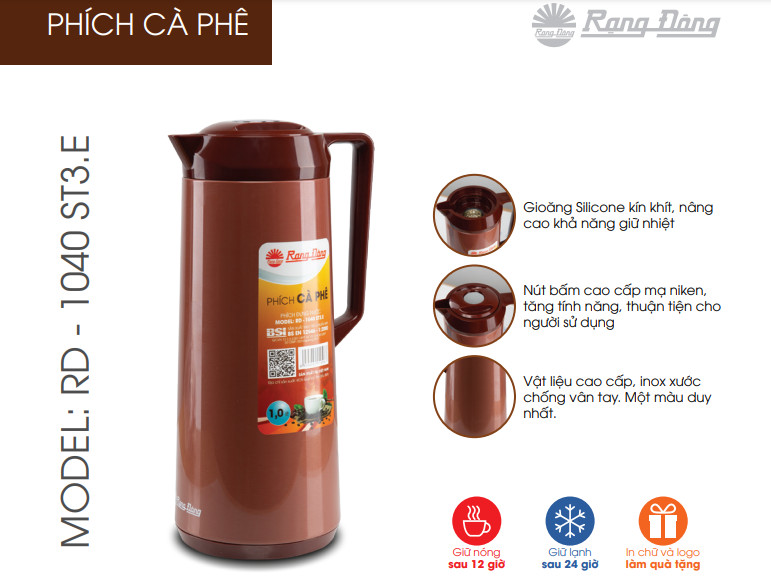 Bình Đựng Nước, Bình Trà, Bình Cafe Cao Cấp 1000ml  RD 1040 ST3.E Rạng Đông
