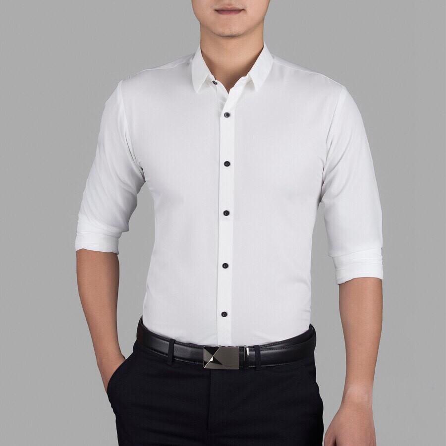 Áo sơ mi nam trơn dài tay Hàn Quốc chất lụa siêu mát (màu trắng)