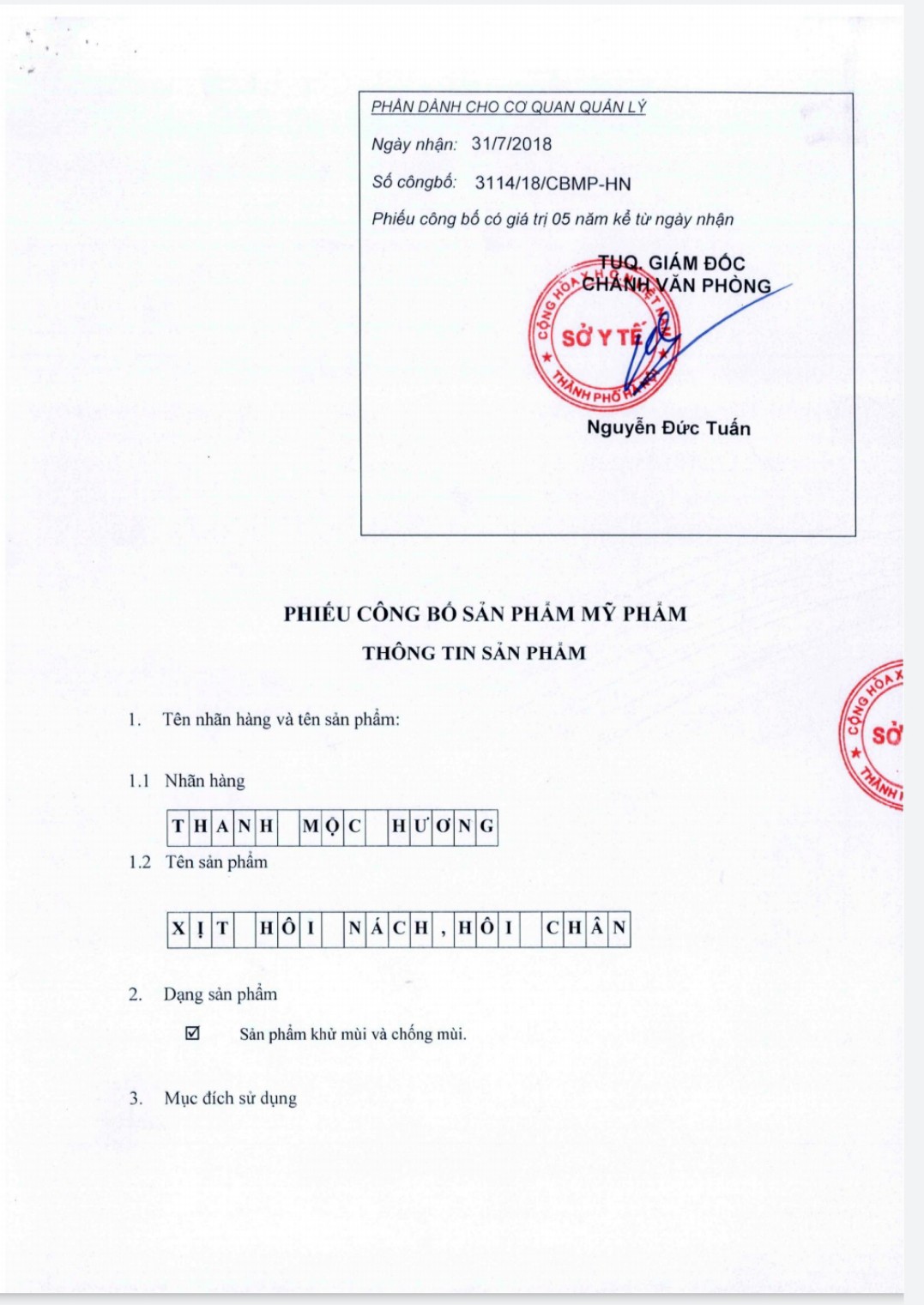 Xịt hôi nách Thanh Mộc Hương - mẫu mới