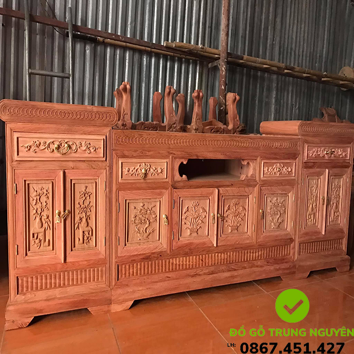 kệ tivi mõ lõm gỗ hương đá
