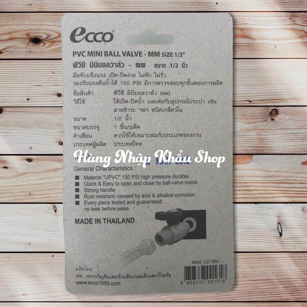 Van nước Ecco 2 đầu ren nhập khẩu từ Thái Lan