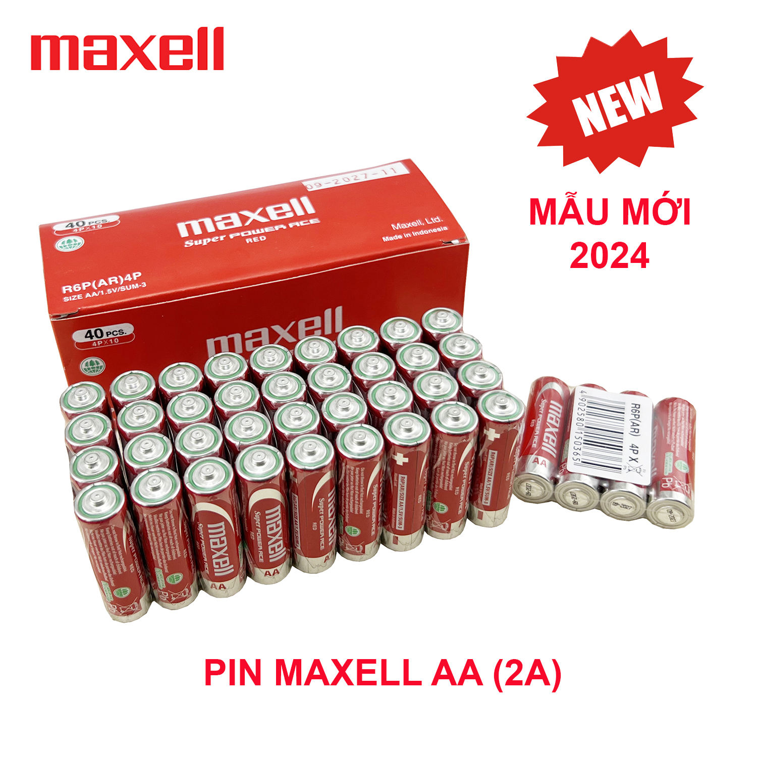 Pin AA ( 2A ) Maxell ( pin tiểu Lớn) carbon  Siêu Bền R6P (Đỏ)  Maxell Super Power Ace