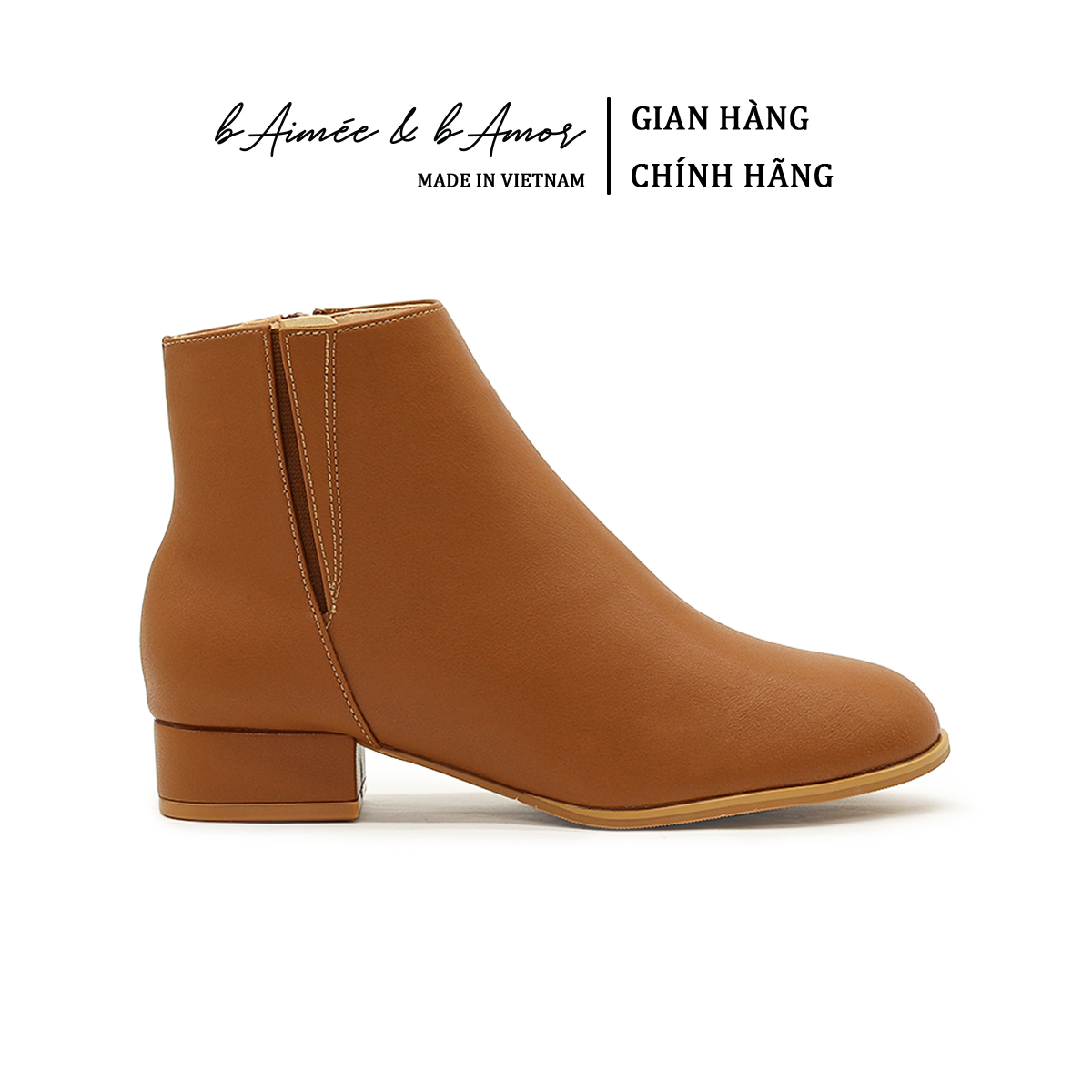 Giày bốt nữ cổ thấp Casual FLAT Boots đế thấp 3p gót vuông mũi tròn dáng boot cổ ngắn bAimée & bAmor - MS1744