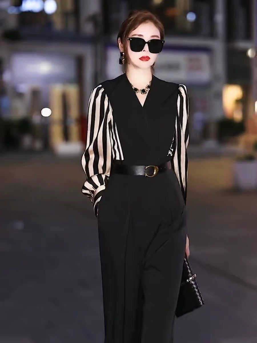 Jumpsuit dáng dài xô lụa phối lụa cổ vest sang trọng - ro126 full size m l xl xxl jumpsuit xinh sang