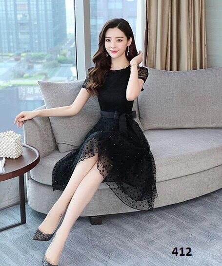 Đầm ren xòe kiểu phối tay lưới dễ thương hàng bao đẹp hn0719